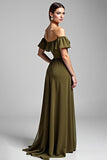 Olive Off The Shoulder Chiffon Long Formal Dress