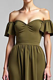 Olive Off The Shoulder Chiffon Long Formal Dress