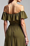 Olive Off The Shoulder Chiffon Long Formal Dress