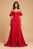 Elegant Off The Shoulder Red A Line Formal Dress With Ruffles