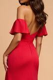 Elegant Off The Shoulder Red A Line Formal Dress With Ruffles