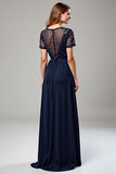 Navy V-Neck A Line Formal Dress With Beading