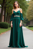 Dark Green A Line Beaded Spaghetti Straps Formal Dress