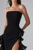 Black Ruffled Elegant Long Formal Dress With Slit