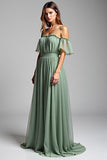 Dusty Sage Spaghetti Straps Chiffon Long Formal Dress