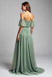 Dusty Sage Spaghetti Straps Chiffon Long Formal Dress