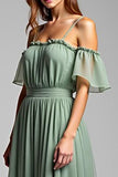 Dusty Sage Spaghetti Straps Chiffon Long Formal Dress