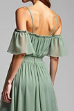 Dusty Sage Spaghetti Straps Chiffon Long Formal Dress