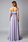 A Line Spaghetti Straps Long Lilac Formal Dress With Ruffles