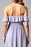 A Line Spaghetti Straps Long Lilac Formal Dress With Ruffles