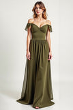 Olive Off The Shoulder Chiffon Long Formal Dress