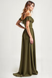 Olive Off The Shoulder Chiffon Long Formal Dress