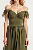 Olive Off The Shoulder Chiffon Long Formal Dress