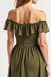 Olive Off The Shoulder Chiffon Long Formal Dress