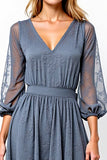 V-Neck Grey A Line Tea Length Formal Dress With Lace