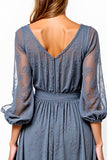 V-Neck Grey A Line Tea Length Formal Dress With Lace