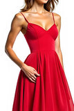 Red A Line Asymmetrical Chiffon Formal Dress With Ruffles