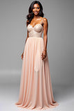 Champagne Elegant Lace A Line Long Formal Dress