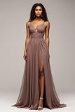 Dusk V-Neck A Line Long Formal Dress With Slit