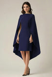 Navy Cape Midi Formal Dress