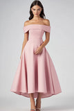 Off The Shoulder Pink A Line Satin Formal Dress