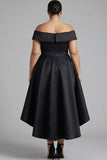 Off The Shoulder A Line Plus Size Black Satin Formal Dress
