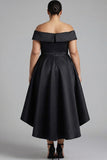 Off The Shoulder A Line Black Satin Formal Dress