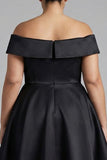 Off The Shoulder A Line Black Satin Formal Dress