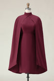 Burgundy Sheath High Neck Midi Cape Formal Dress