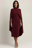 Burgundy Sheath Midi Cape Formal Dress