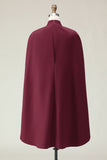 Burgundy Sheath High Neck Midi Cape Formal Dress