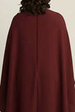 Burgundy Plus Size Sheath High Neck Midi Formal Dress with Cape