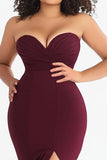 Burgundy Plus Size Sweetheart Mermaid Long Formal Dress with Slit