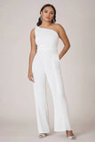 White One Shoulder 2 Pieces Women Formal Jumpsuits