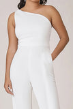 White One Shoulder 2 Pieces Women Formal Jumpsuits