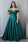 Dark Green A Line Plus Size Satin Long Formal Dress