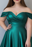 Dark Green A Line Plus Size Satin Long Formal Dress