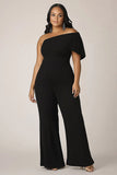 Plus Size Black One Shoulder Women Jumpsuits