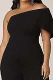 Plus Size Black One Shoulder Women Jumpsuits