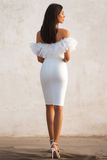 White Off The Shoulder Bodycon Ruffled Short Graduation Dress