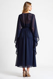 Navy A Line V-Neck Chiffon Mother of the Bride Dress