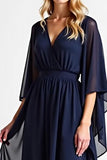 Navy A Line V-Neck Chiffon Mother of the Bride Dress