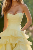 Daffodil A-Line Chiffon Sweetheart Ruffled Long Prom Dress