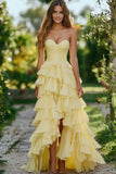 Daffodil Chiffon Sweetheart A-Line Ruffled Long Prom Dress