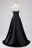 Black Sweetheart A-Line Satin Long Plus Size Formal Dress with Slit