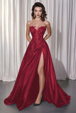Black A Line Satin Sweetheart Long Formal Dress with Appliques