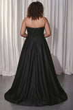 Black Sweetheart A-Line Satin Long Plus Size Formal Dress with Slit
