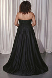 Black A Line Satin Sweetheart Long Formal Dress with Appliques