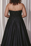 Black Sweetheart A-Line Satin Long Plus Size Formal Dress with Slit