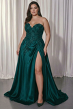 Black Sweetheart A-Line Satin Long Plus Size Formal Dress with Slit